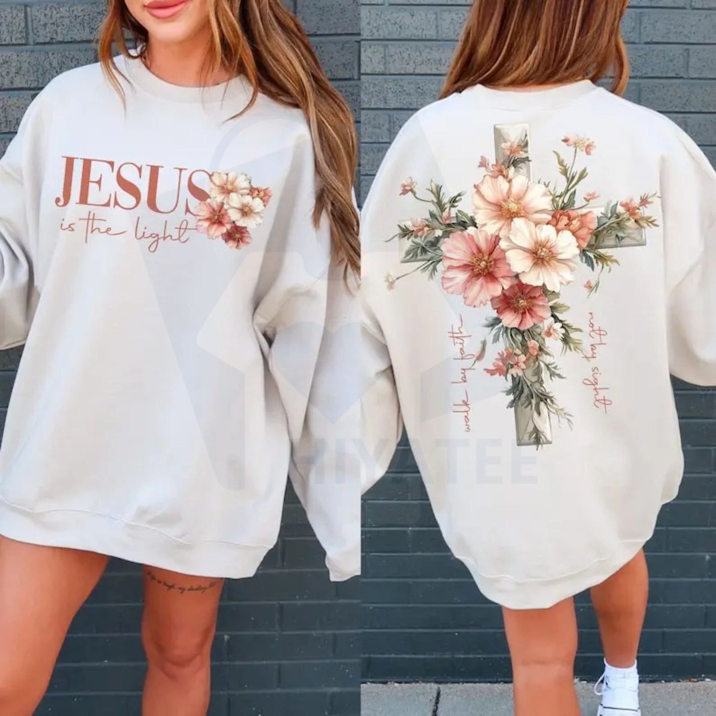 Jesus is the Light Sweatshirt: Floral Christian Shirt, Bible Verse Sweater - Hiyatee