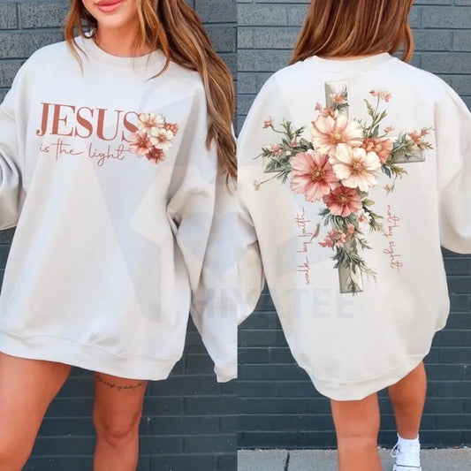 Jesus is the Light Sweatshirt: Floral Christian Shirt, Bible Verse Sweater - Hiyatee