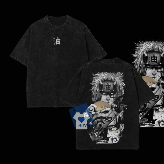  Jiraiya x Naruto Vintage Washed Tee – Ultimate Naruto Merch for True Fans-Hiyatee
