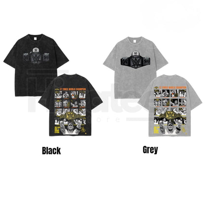 John Cena 17x World Champion T-Shirt – Oversize Acid Wash WWE Legend Streetwear Tee - Hiyatee