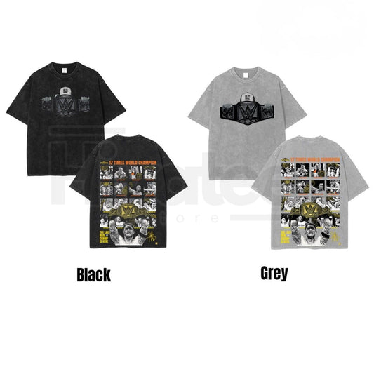 John Cena 17x World Champion T-Shirt – Oversize Acid Wash WWE Legend Streetwear Tee - Hiyatee