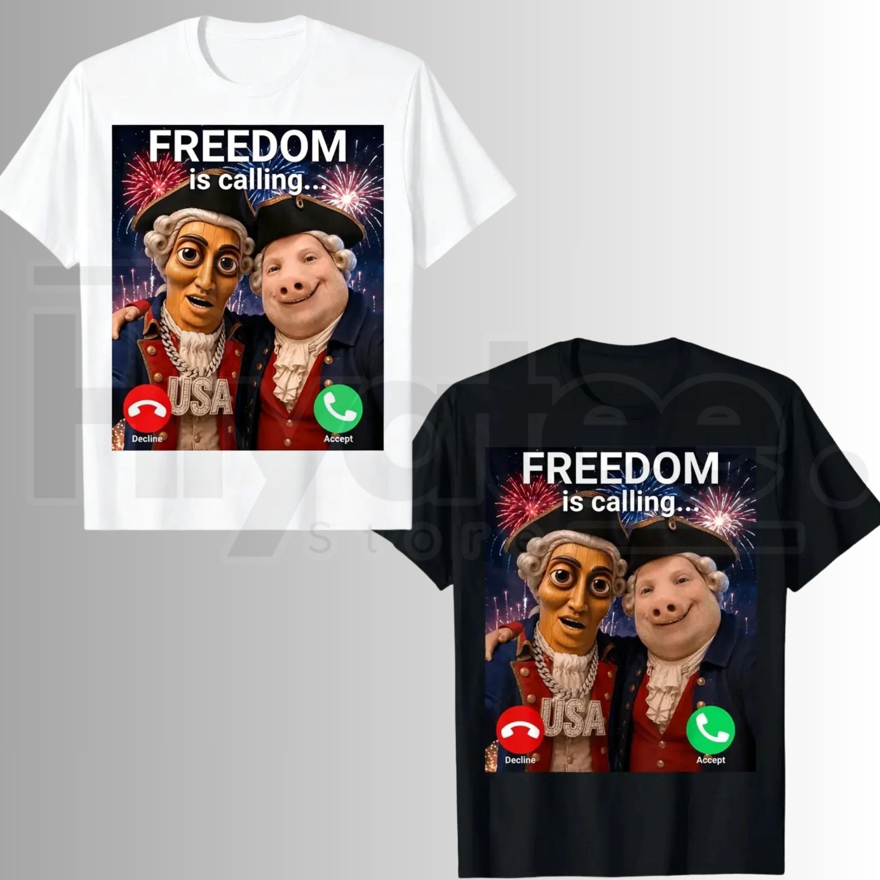 John Pork Freedom Is Calling 4th of July T-Shirt – Tung Tung Tung Sahur Meme Graphic Tee - Hiyatee