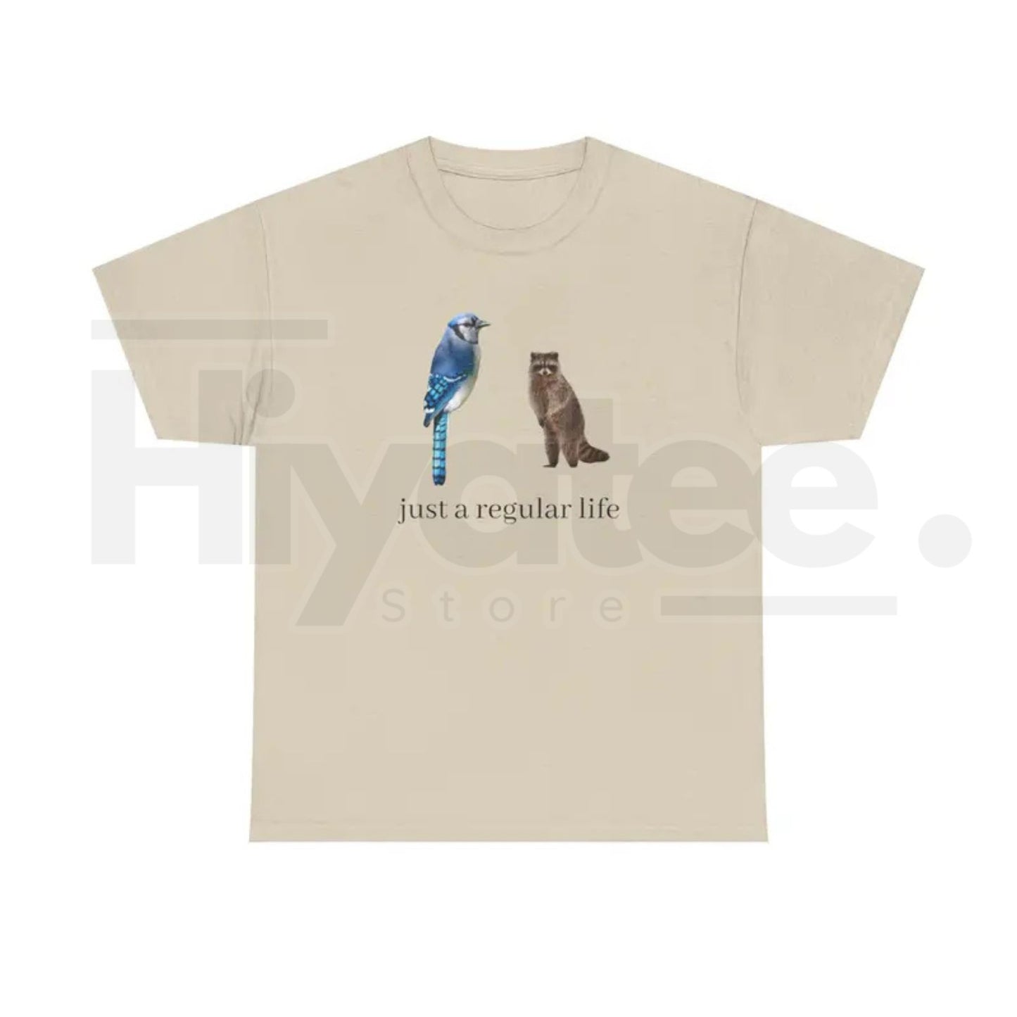 "Just A Regular Life" – Blue Jay and Raccoon Retro Graphic Top - Hiyatee