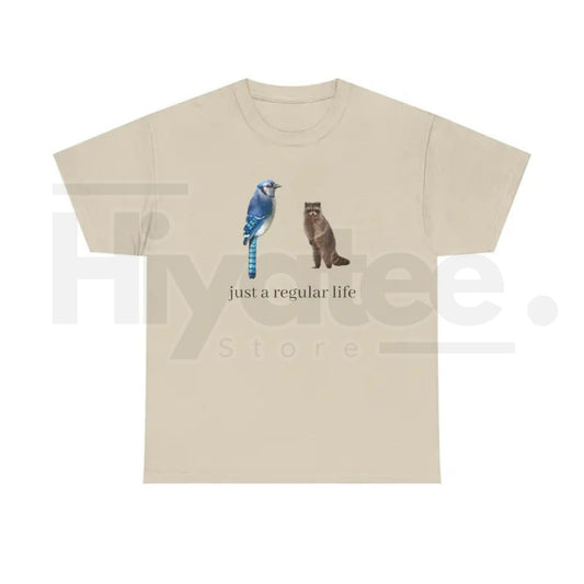 "Just A Regular Life" – Blue Jay and Raccoon Retro Graphic Top - Hiyatee