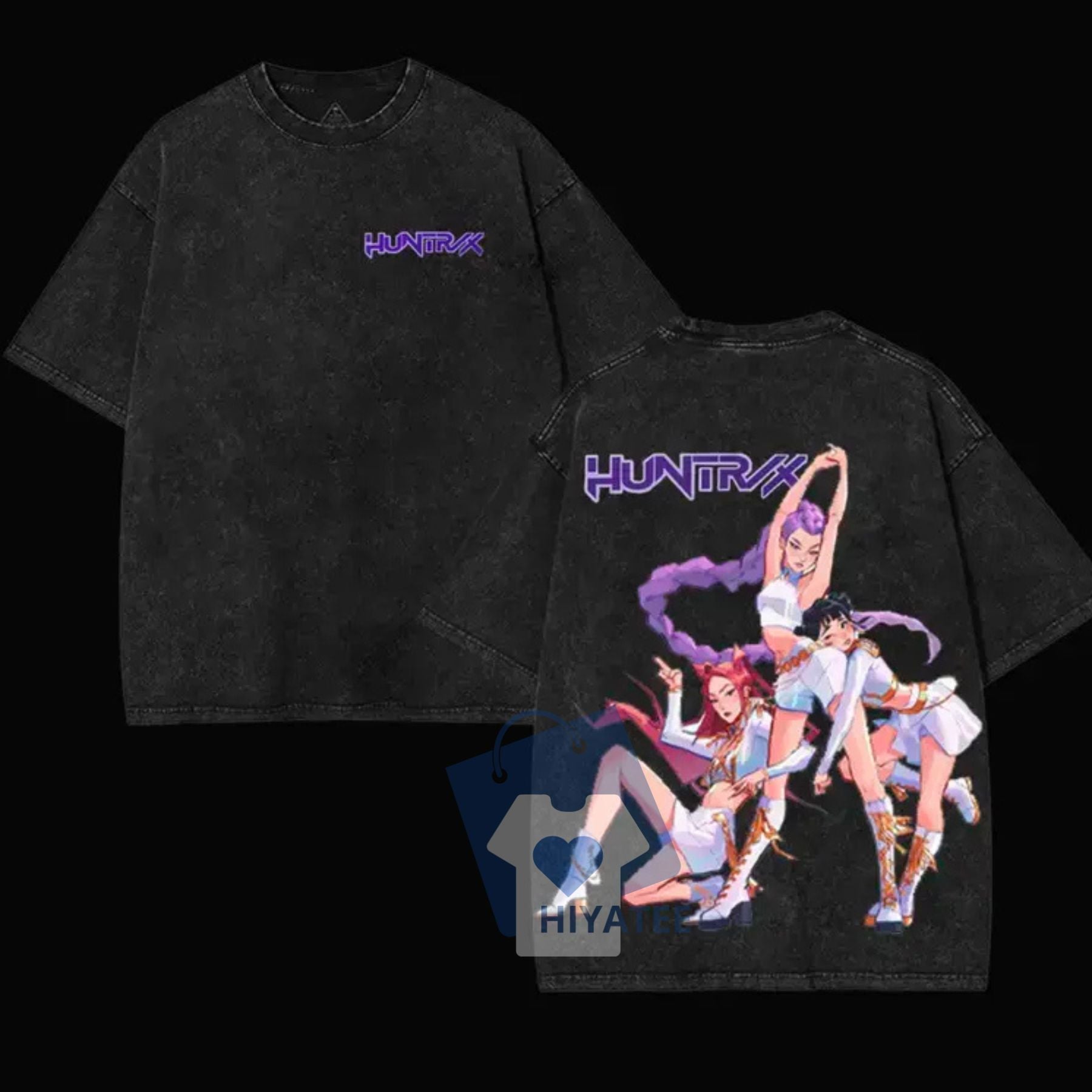 K-Pop Demon Hunters Huntrix Shirt – Vintage Washed Oversized Tee, Korean Streetwear Graphic T-Shirt-Hiyatee