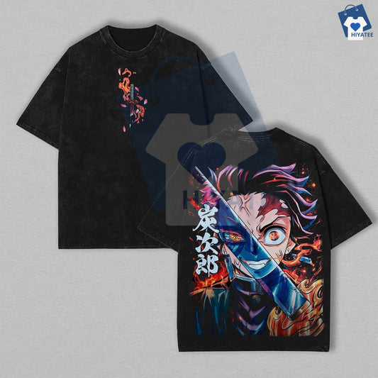 Kamado Tanjiro Demon Slayer T-Shirt – Vintage Washed Oversized Tee, Anime Merch - Hiyatee