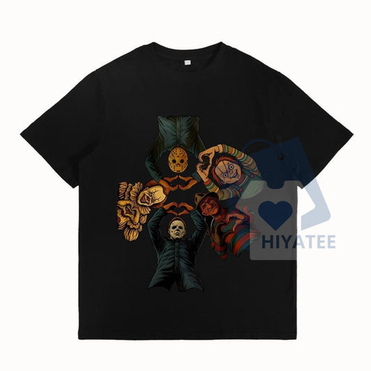 "Killers Friends" T-Shirt – Y2K Horror Movie Graphic Tee, Halloween Characters - Hiyatee