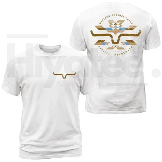 Kimes Ranch Horn Logo Aztec Print Graphic T-Shirt – Western Cotton Tee - Hiyatee