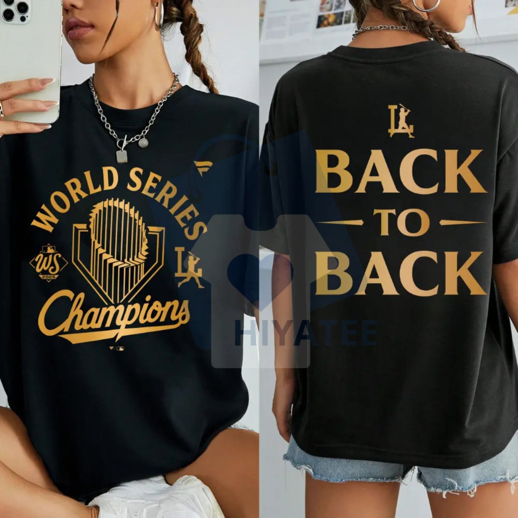 LA Back to Back Champions T-Shirt – World Series 2025 Winner Gold Print Tee - Hiyatee