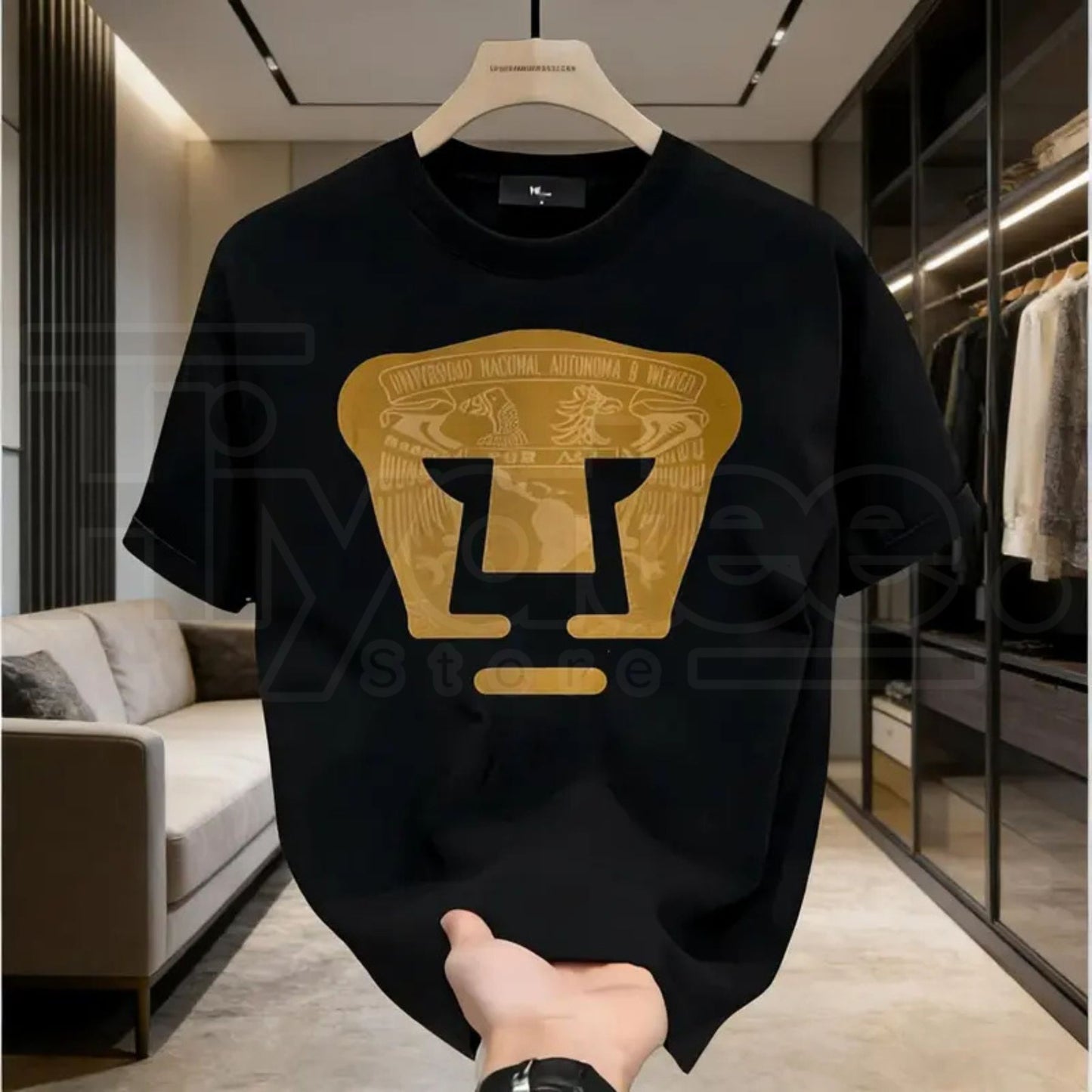 LIGA MX PUMAS UNAM T-Shirt – High-Quality Gold Emblem Football Club Crewneck, Menswear Graphic Tee.. - Hiyatee