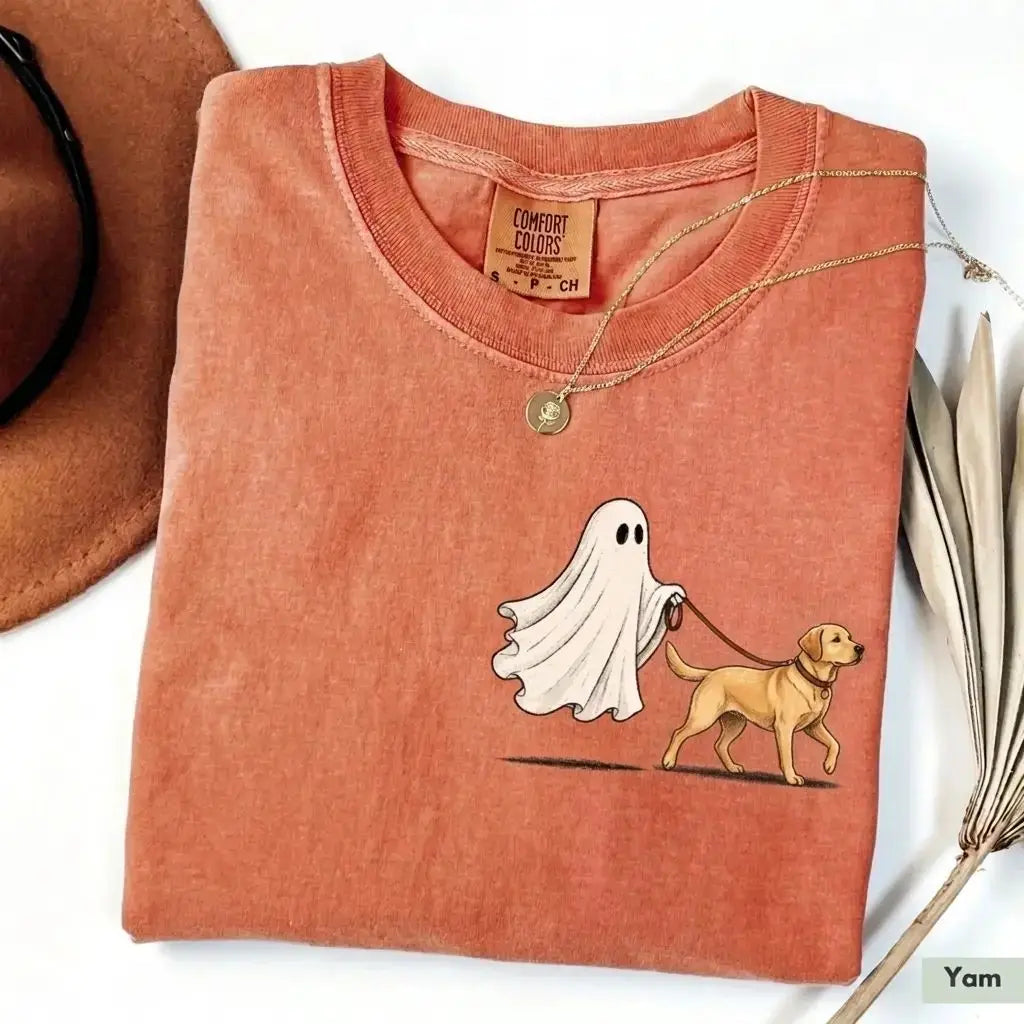 Comfort Color Ghost Walking Dog Halloween Shirt Cute Personalized Pet Tee