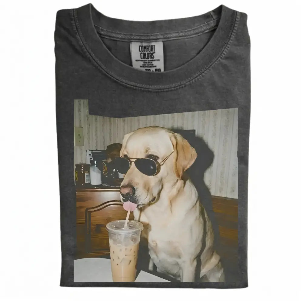 Comfort Colors 50+ Dog Breeds Available Drinking Iced Coffee Shirt – Vintage 90s Funny Edgy Dog Meme Tee, Unisex Casual Streetwear Gift