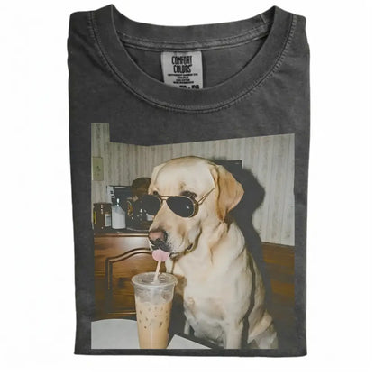 Comfort Colors 50+ Dog Breeds Available Drinking Iced Coffee Shirt – Vintage 90s Funny Edgy Dog Meme Tee, Unisex Casual Streetwear Gift