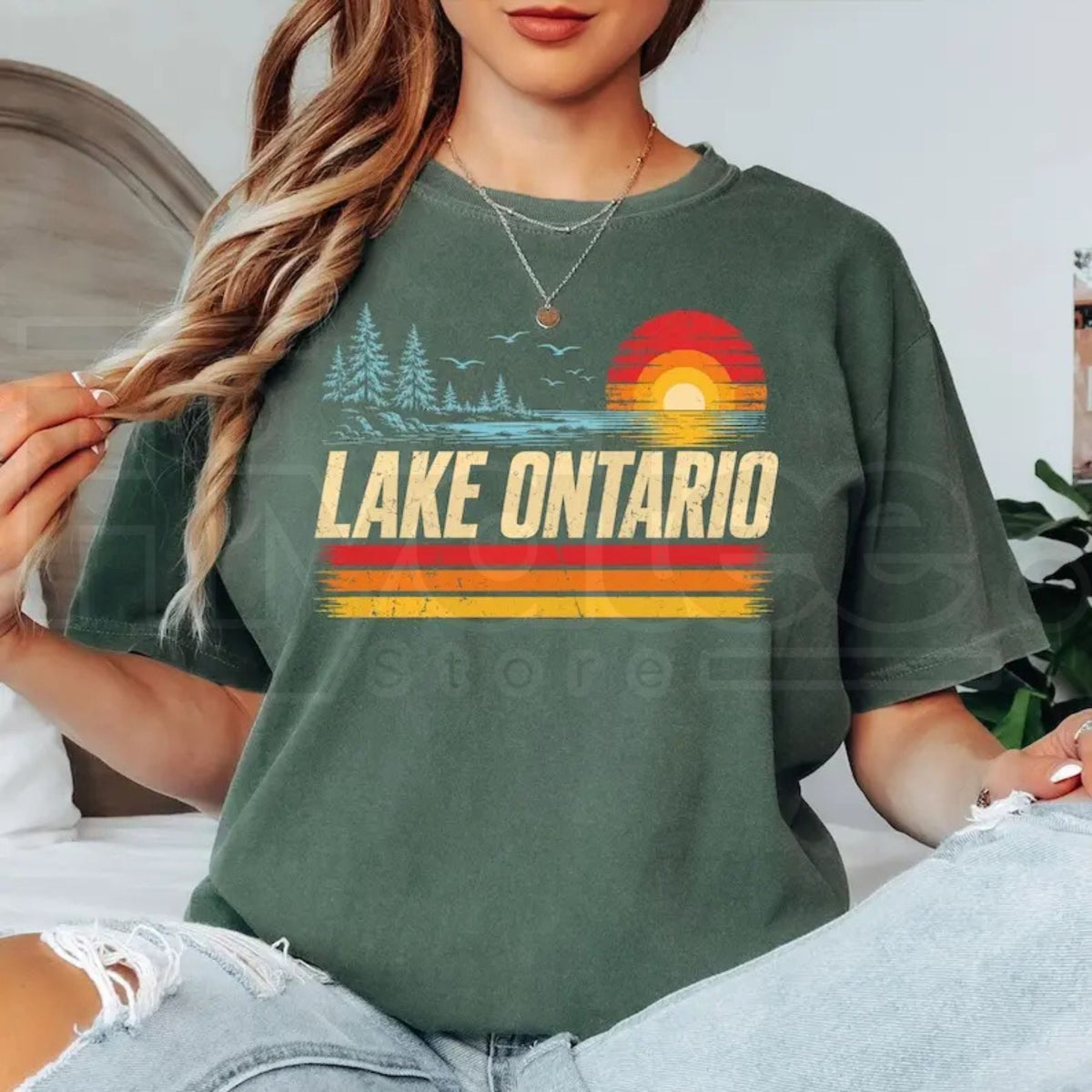 Lake Ontario TShirt Great Lakes Sunset Retro Canada Cottage Vacation Tee - Hiyatee