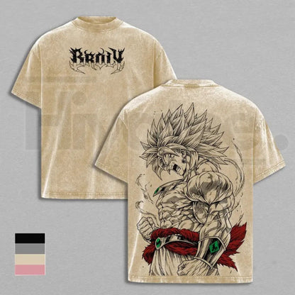Legendary Saiyan Vintage Washed T-Shirt – Oversized Heavyweight Cotton Anime Graphic Tee - Hiyatee