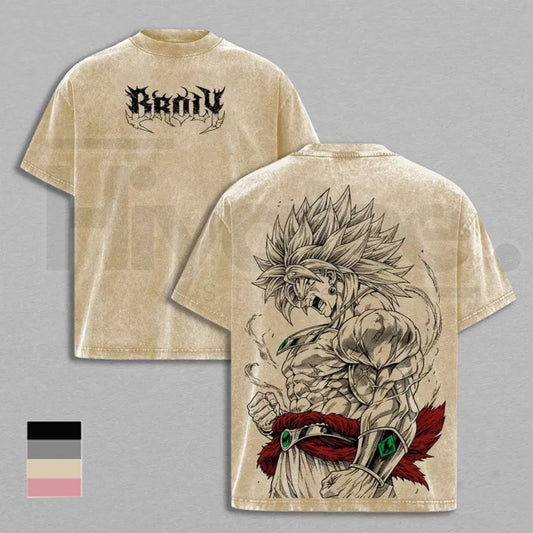 Legendary Saiyan Vintage Washed T-Shirt – Oversized Heavyweight Cotton Anime Graphic Tee - Hiyatee