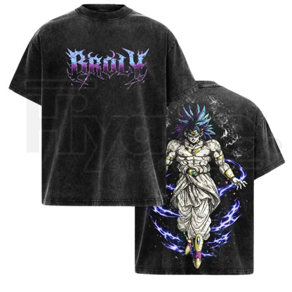 Legendary Saiyan Warrior Vintage Washed T-Shirt – Heavyweight Cotton Oversized Anime Inspired Tee - Hiyatee