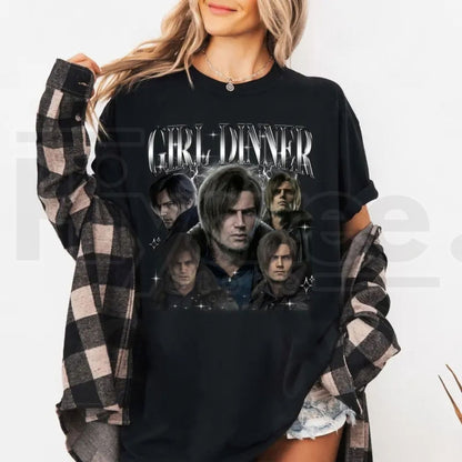 Leon S. Kennedy "Girl Dinner" T-Shirt – Resident Evil 9 Requiem Horror Graphic Tee - Hiyatee