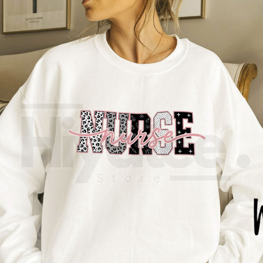 Leopard Print & Medical Icon Nurse Sweatshirt: Trendy Nursing Graphic Crewneck - Hiyatee