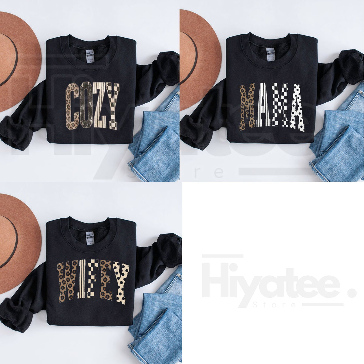 Leopard Stripe Mama Wifey Sweatshirt | Trendy Women's Crewneck Top - Hiyatee