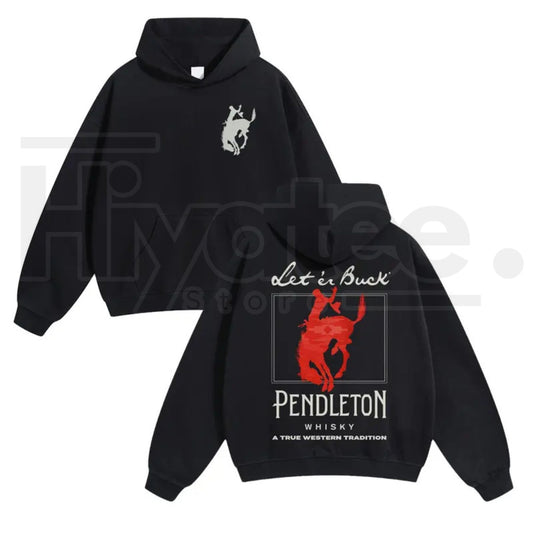 "Let 'Er Buck" Western Graphic Hoodie – Unisex Rodeo Pullover, Soft Cotton-Blend Oversized Streetwear - Hiyatee