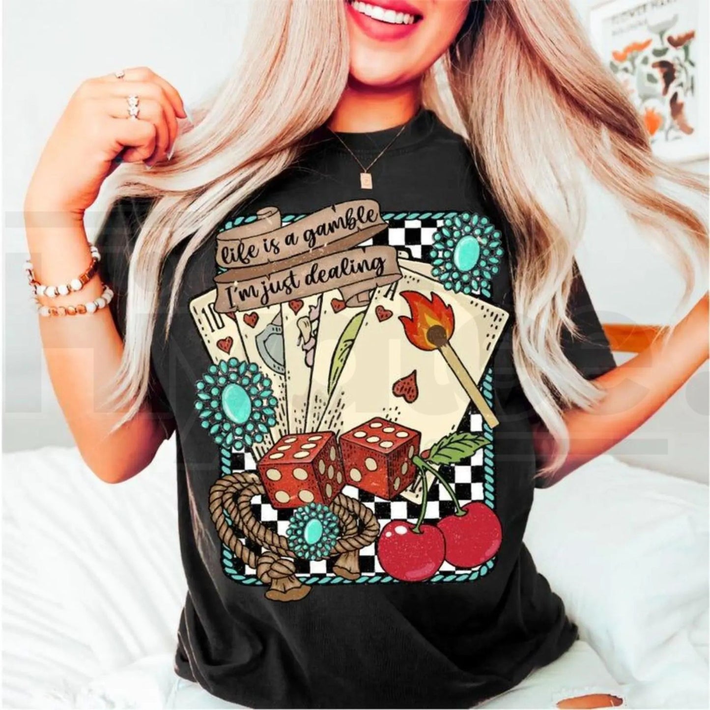 "Life is a Gamble" Retro Turquoise Western – Wild West Cowboy Tee - Hiyatee