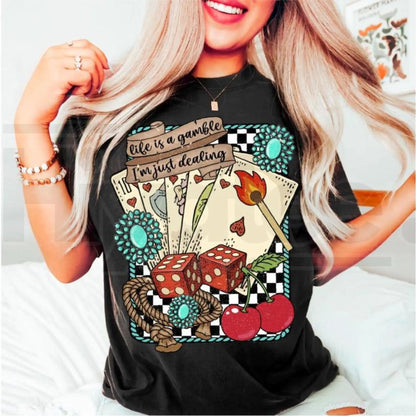 "Life is a Gamble" Retro Turquoise Western – Wild West Cowboy Tee - Hiyatee