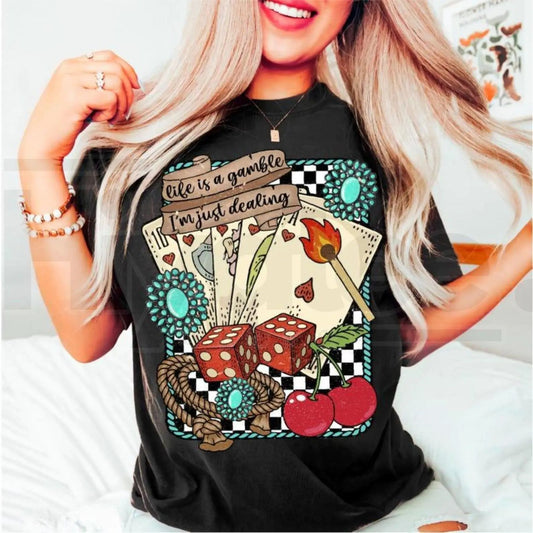 "Life is a Gamble" Retro Turquoise Western – Wild West Cowboy Tee - Hiyatee