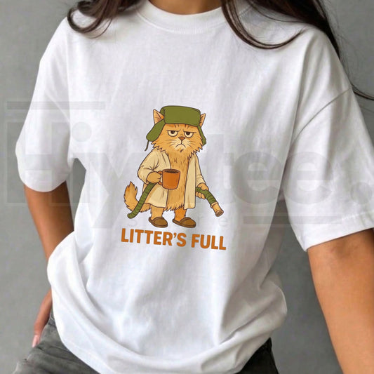 Litter’s Full Funny Cat Christmas T-Shirt – Retro Holiday Cat Lover Graphic Tee - Hiyatee