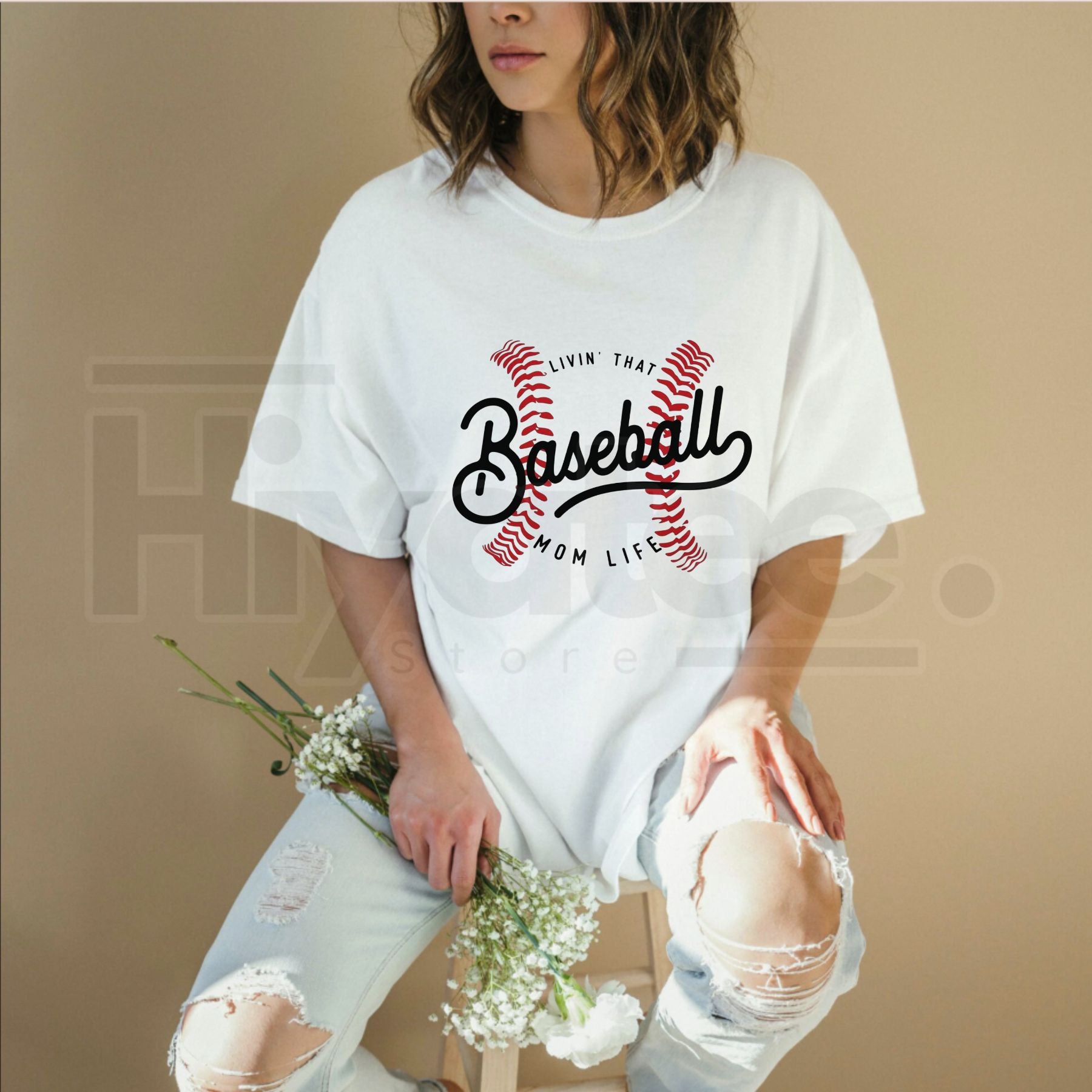 "Livin' That Baseball Mom Life" Women's T-Shirt – Cute Game Day Cotton Tee - Hiyatee
