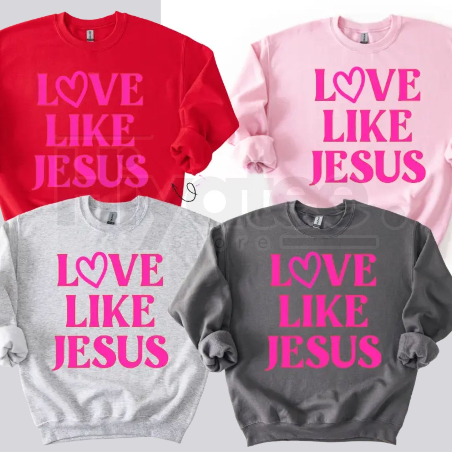 Love Like Jesus Puff Print Valentine’s Day Sweatshirt: 3D Aesthetic Christian Crewneck - Hiyatee