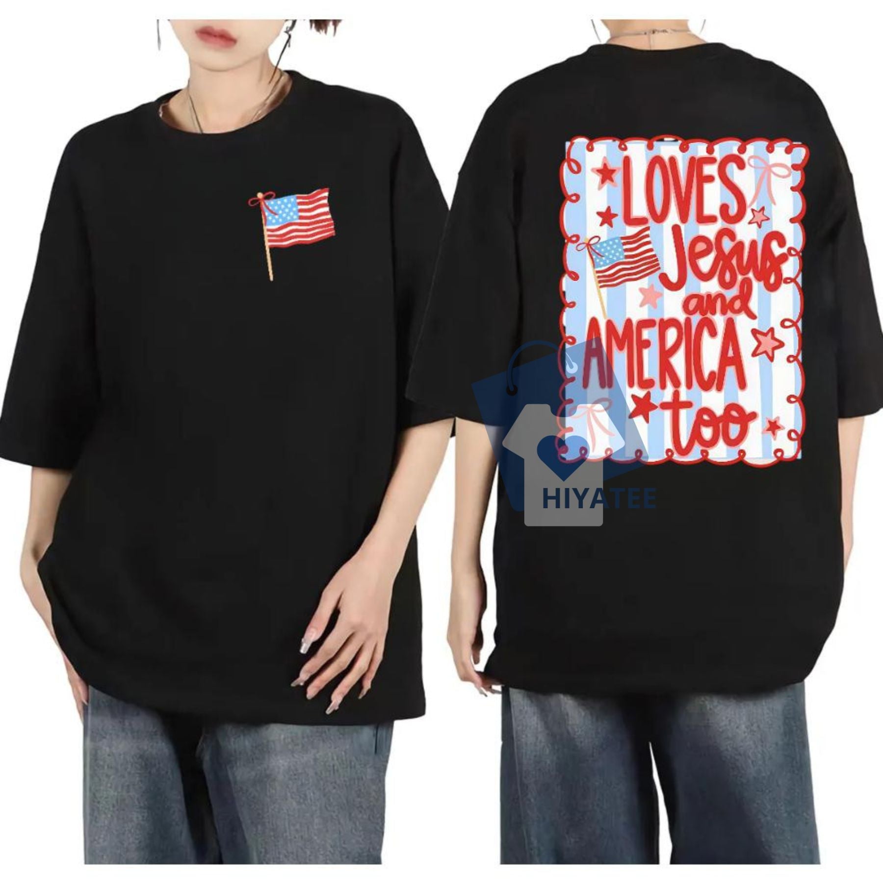 Loves Jesus and America Too Shirt – 4th of July Comfort Colors Tee, Patriotic Christian Shirt, Unisex Faith & Freedom Top-Hiyatee