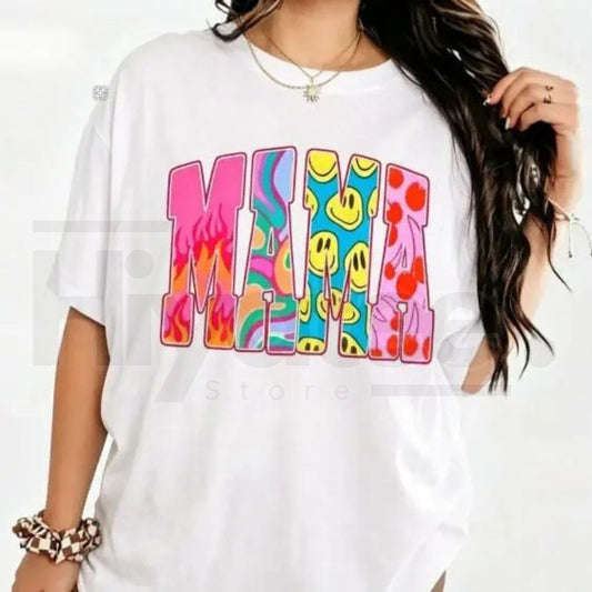 "MAMA" Color Block Mixed Print – Urban Streetwear Graphic Top - Hiyatee