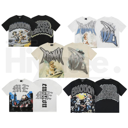 MIXED EMOTION Diamond Angel Graphic Tee – Y2K Vintage Streetwear T-Shirt - Hiyatee