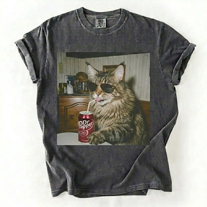 Comfort Colors 50+ Cat Breeds Drinking Soda Shirt – Vintage 90s Funny Edgy Cat Meme Tee