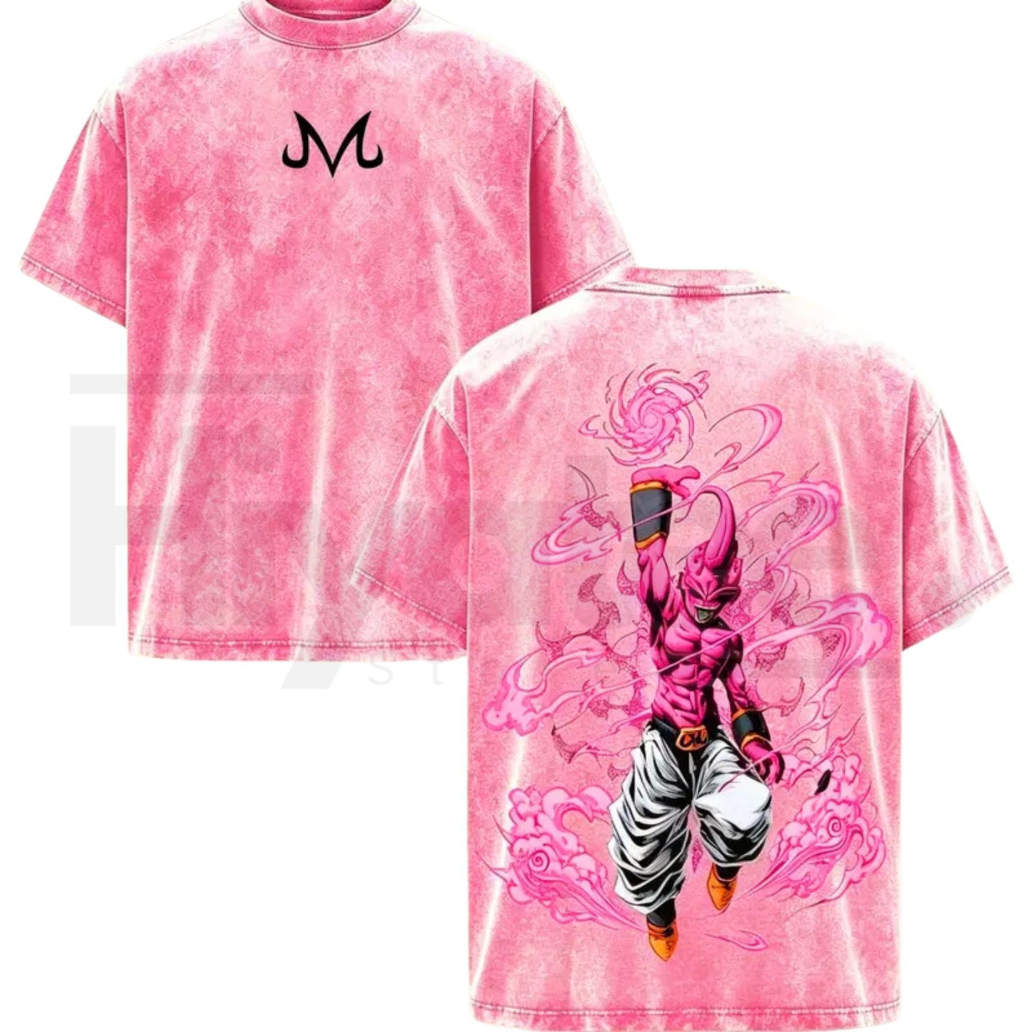 Majin Buu Vintage Washed Anime T-Shirt – Kid Buu Pink Energy Oversized Streetwear Tee - Hiyatee