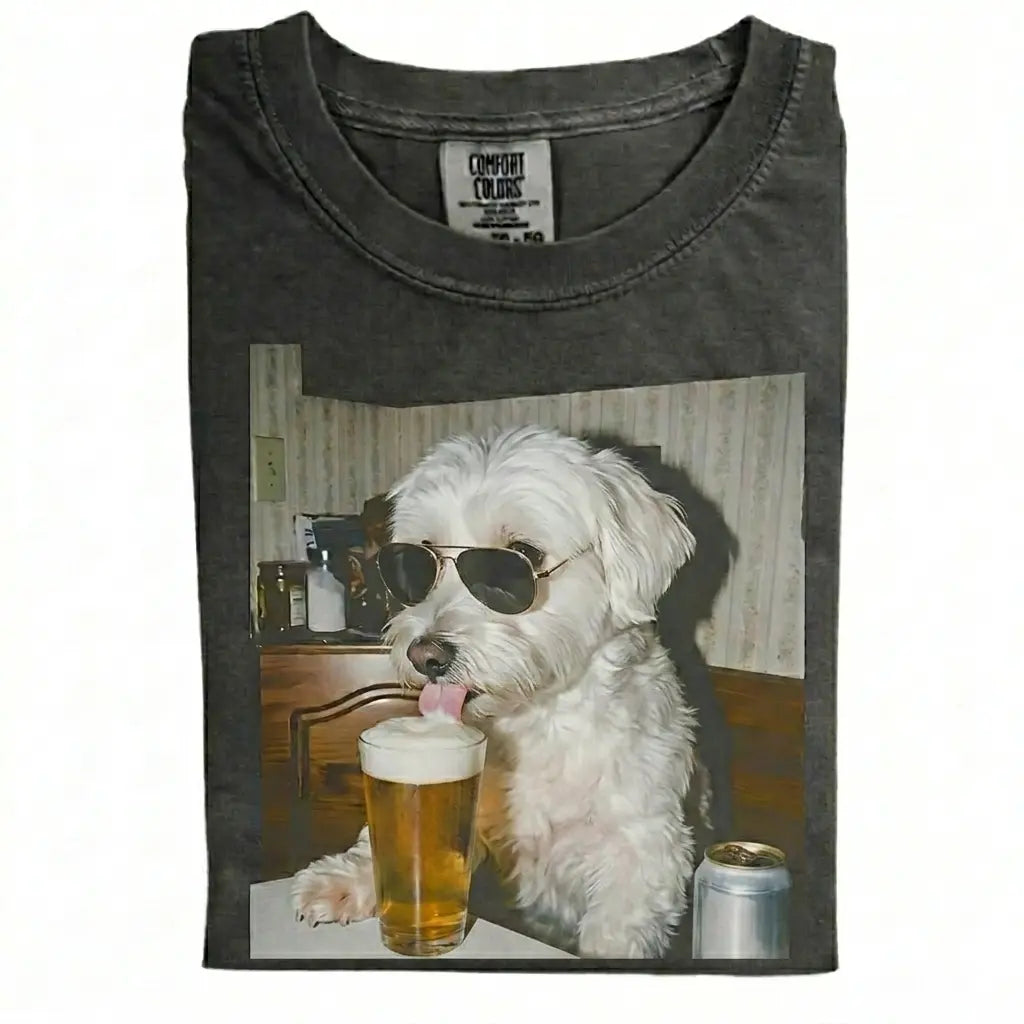 Comfort Colors 50+ Dog Breeds Available Drinking Beer Shirt – Vintage 90s Funny Edgy Dog Meme Tee, Unisex Casual Streetwear Gift