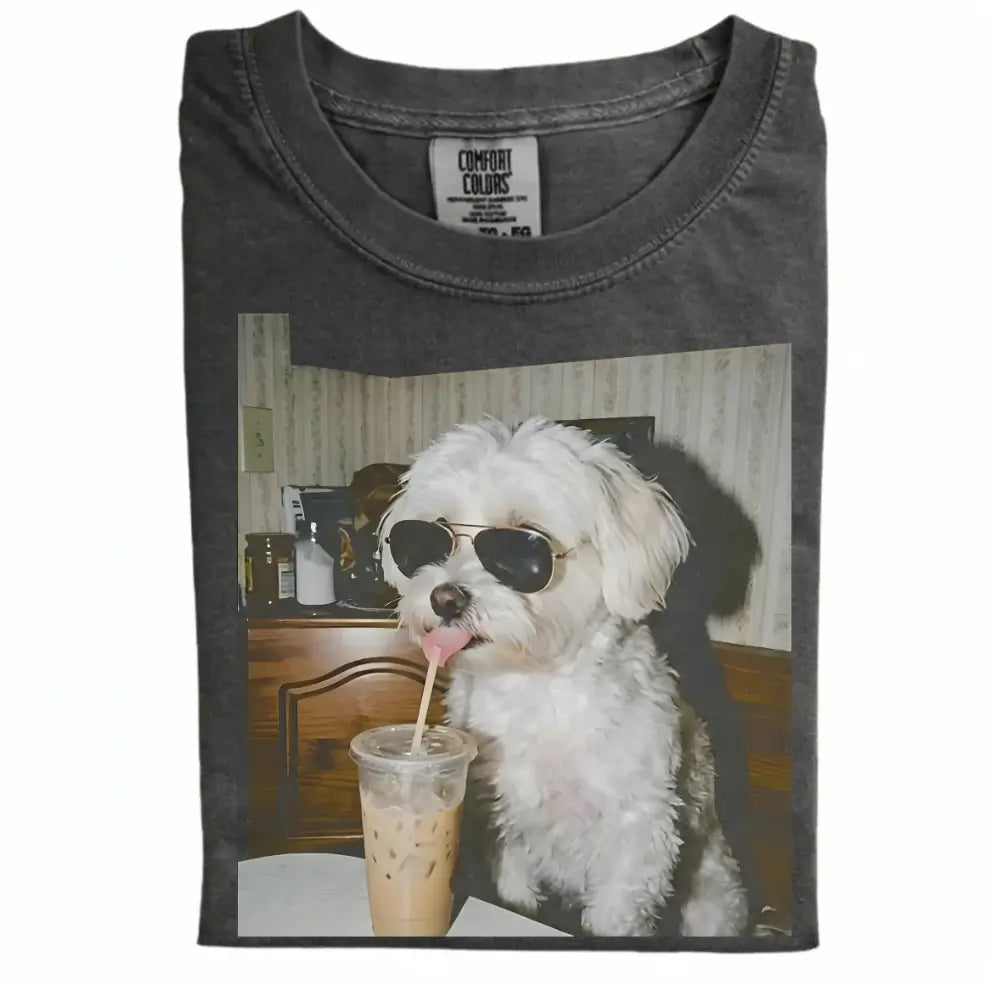 Comfort Colors 50+ Dog Breeds Available Drinking Iced Coffee Shirt – Vintage 90s Funny Edgy Dog Meme Tee, Unisex Casual Streetwear Gift