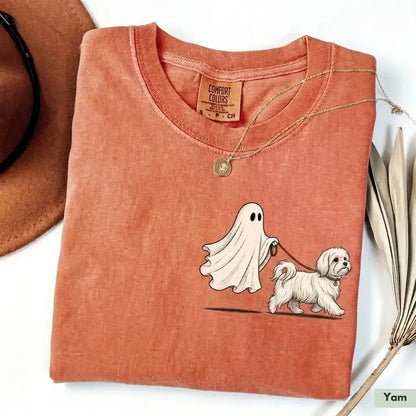 Comfort Color Ghost Walking Dog Halloween Shirt Cute Personalized Pet Tee