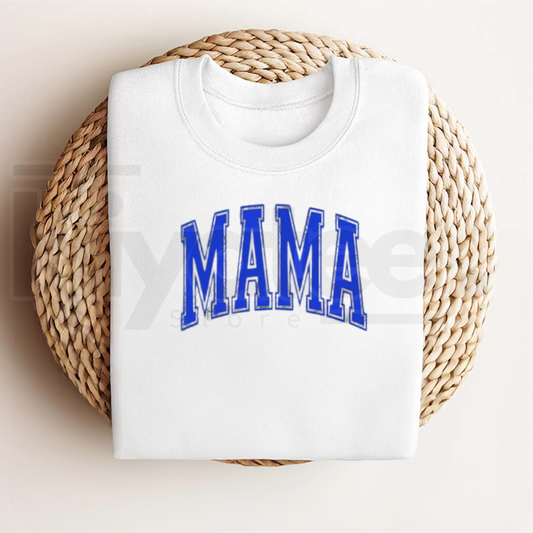 Mama 3D Puff Print T-Shirt – Bold Blue Camouflage Lettering Graphic Tee - Hiyatee