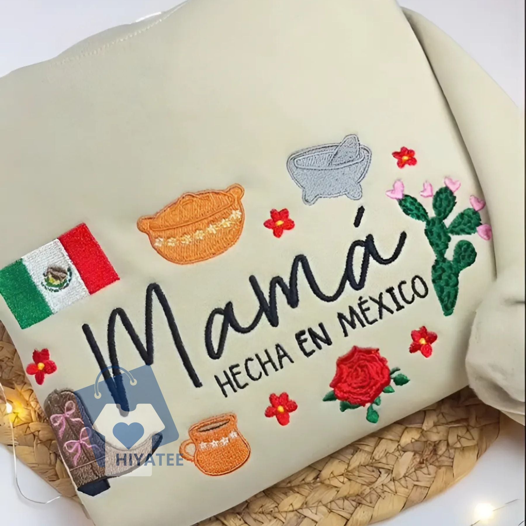 Mama Hecha en Mexico Embroidered Sweatshirt - Mother’s Day Sweatshirt, Mexican Heritage Pullover-Hiyatee