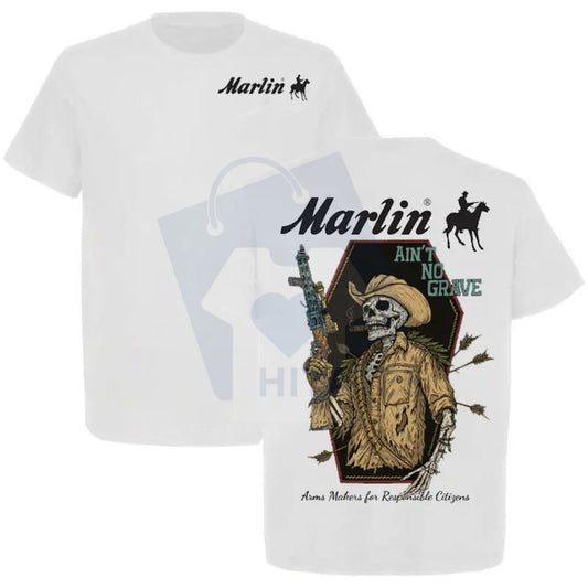 Marlin Ain’t No Grave Cowboy T-Shirt – Skeleton Gunman Vintage Western Graphic Tee - Hiyatee