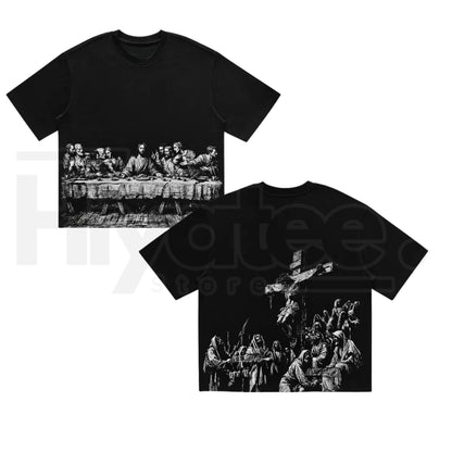 MeJend 12oz Heavyweight Cropped Jesus Print Oversized Streetwear T-Shirt - Hiyatee