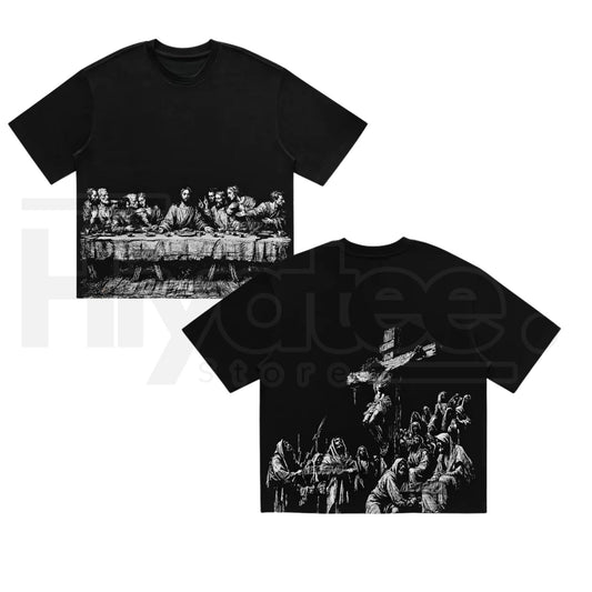 MeJend 12oz Heavyweight Cropped Jesus Print Oversized Streetwear T-Shirt - Hiyatee
