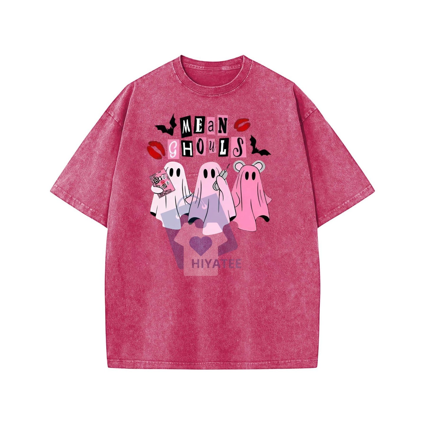 "Mean Ghouls" Halloween T-Shirt – Vintage Washed Unisex Tee, Spooky Graphic, Loose Fit Streetwear - Hiyatee