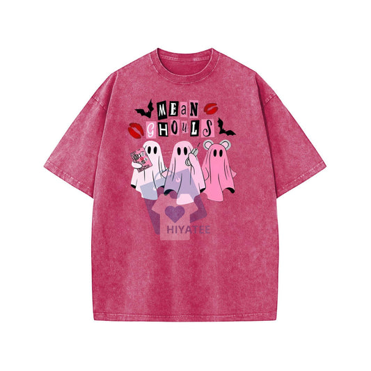"Mean Ghouls" Halloween T-Shirt – Vintage Washed Unisex Tee, Spooky Graphic, Loose Fit Streetwear - Hiyatee