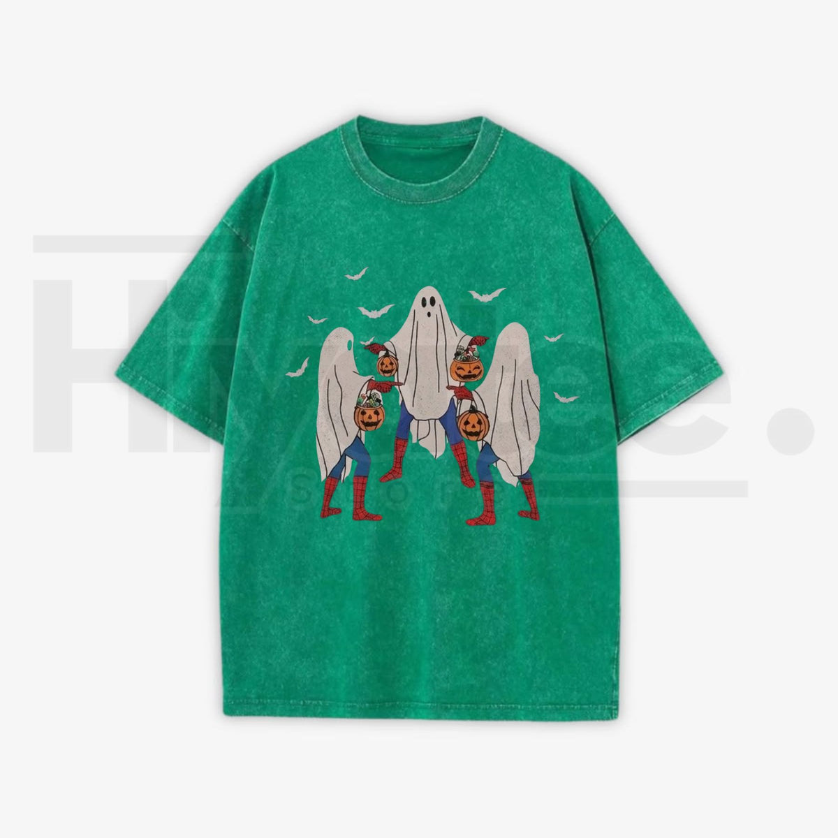 Meme Bedsheet Ghost Pumpkin Bucket Halloween T-Shirt – Vintage Washed Grunge Streetwear Cotton Tee - Hiyatee