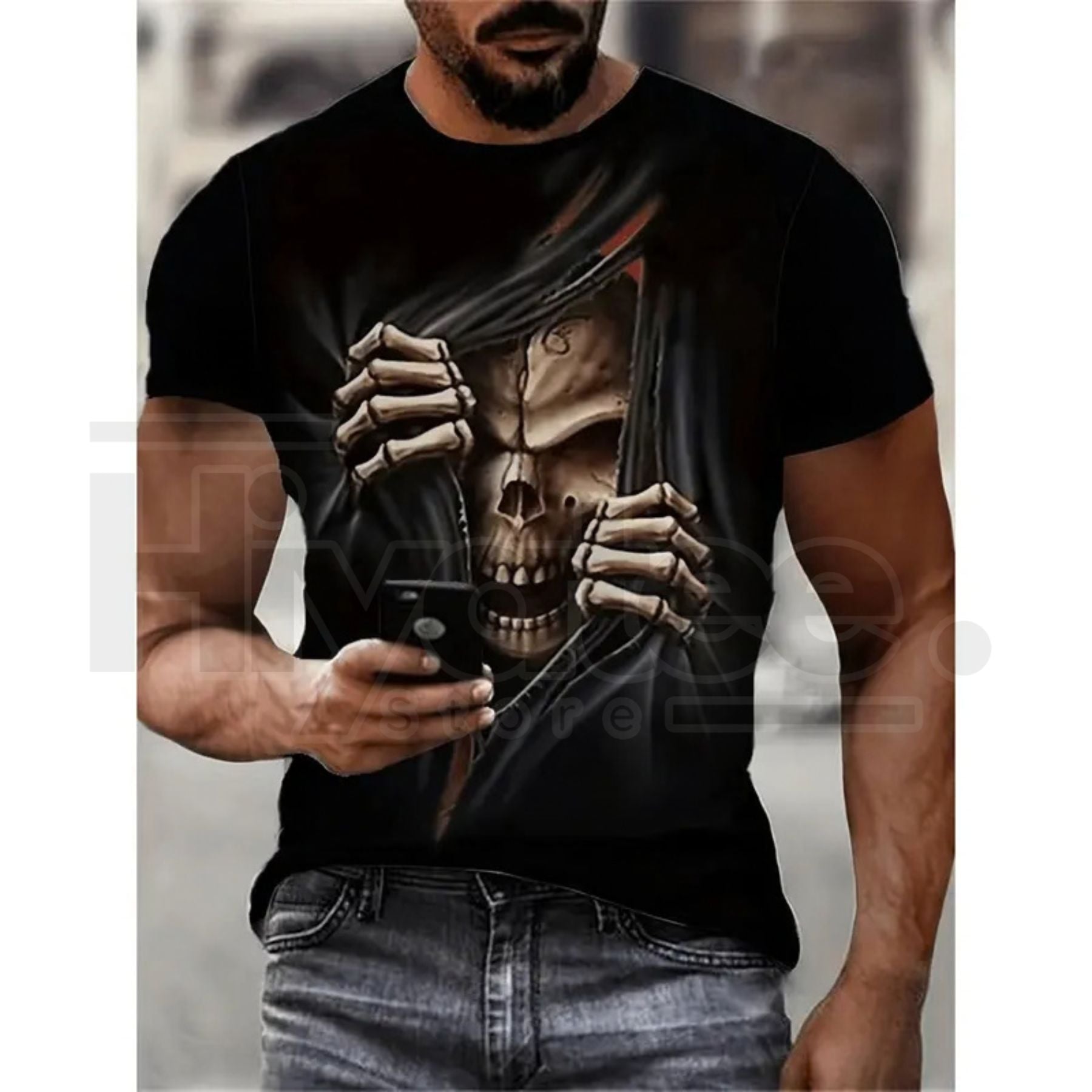 Men's 3D Skeleton Skull Graphic Tee – Stretchy Summer Outdoor Streetwear - Hiyatee