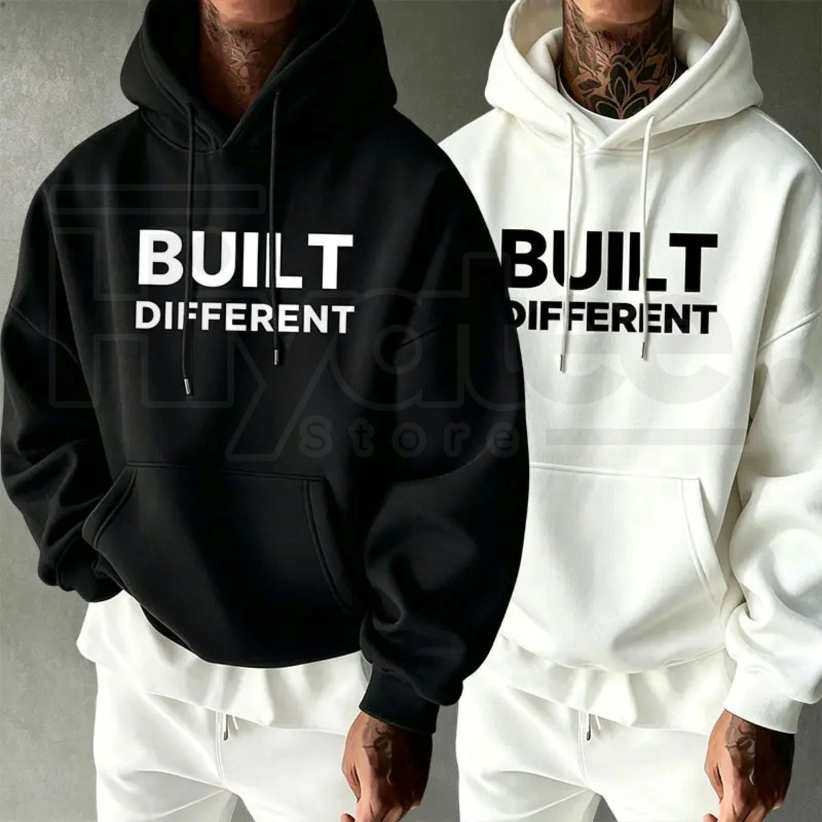 Men's "Built Different" Graphic Hoodie – Motivational Streetwear Pullover, Gym & Casual Fit - Hiyatee