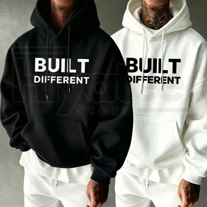 Men's "Built Different" Graphic Hoodie – Motivational Streetwear Pullover, Gym & Casual Fit - Hiyatee
